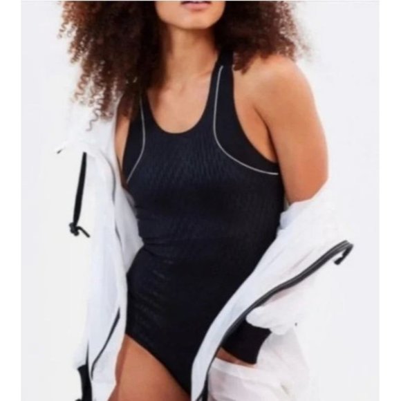 IVY PARK Mesh Panel One Piece Bodysuit Swimsuit Black White X-Back XXS NWOT $90 - Picture 3 of 13